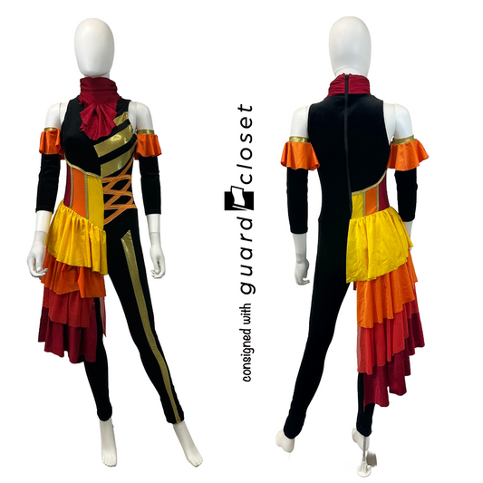 10 Black and warm color unitards with gold by Creative Costuming & Designs