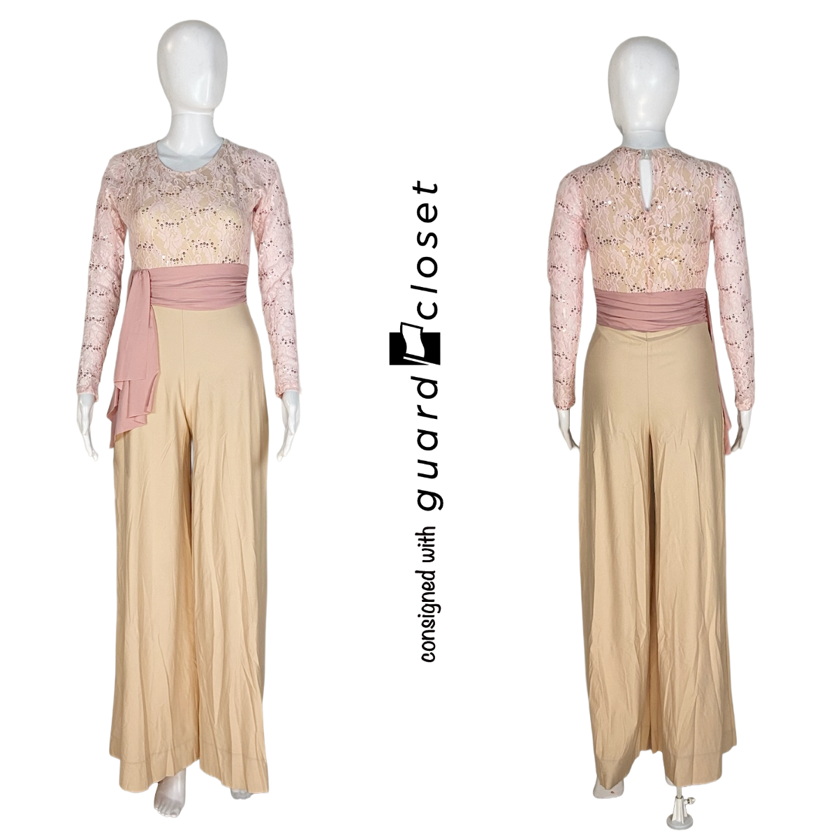 10 Pink and Peach Long Sleeve Wide Leg Unitards with Sash by Creative Costuming & Designs