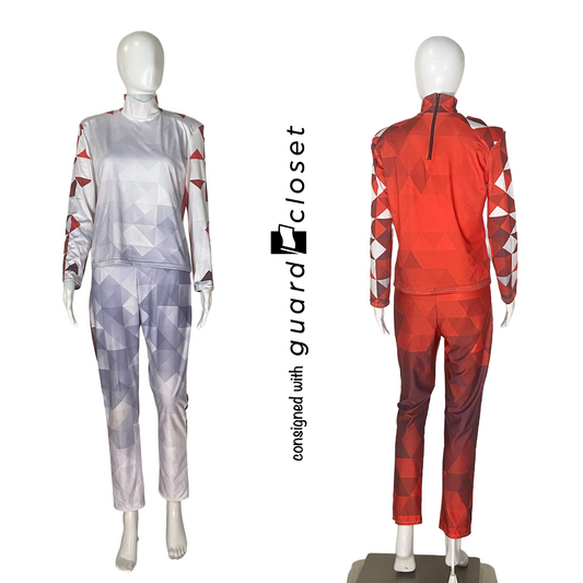 23 Red White Gray Geometric Kaleidoscope Tops and Bib Pants by G2 Performance