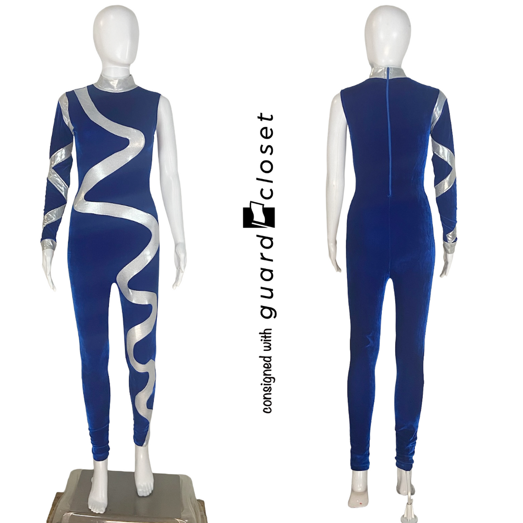 9 Royal Blue Silver Squiggle One Sleeve Unitards  by Baltogs