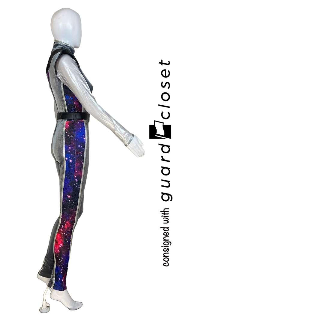 Gray Long Sleeve Unitards w/ Purple & Red Space motif by Dance Sophisticates