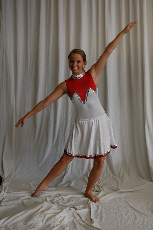 5 red white Style Plus sleeveless skirted leotards