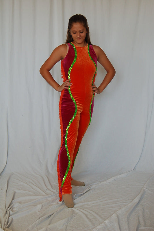 32 orange red green sleeveless unitards