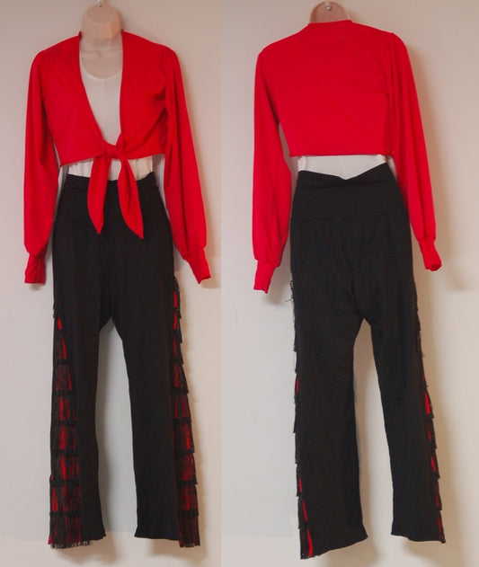 8 red tie front tops with black red pants