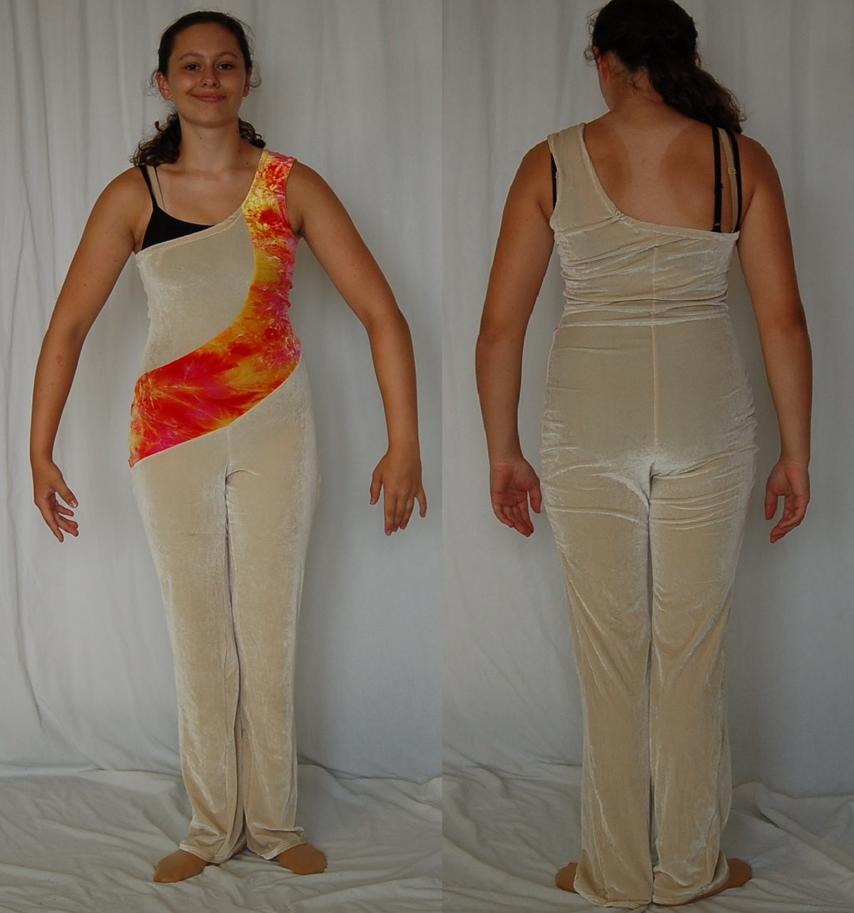 17 beige orange one shoulder unitards