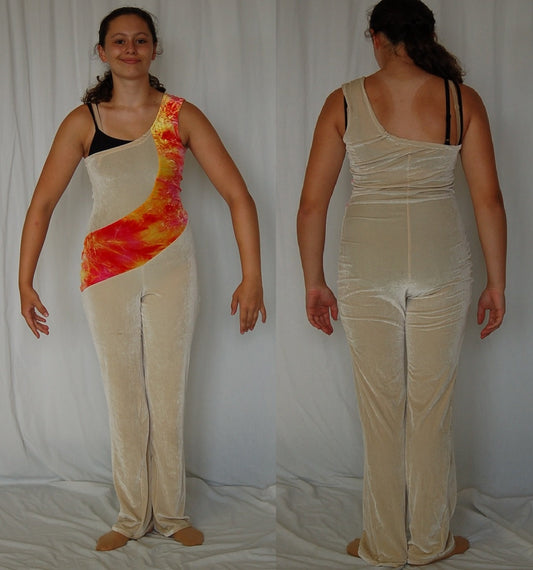 17 beige orange one shoulder unitards