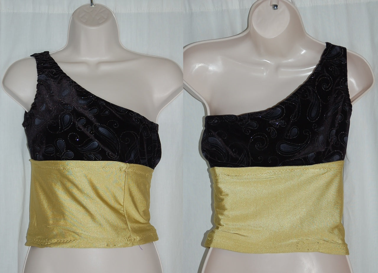 30 black gold one shoulder tops