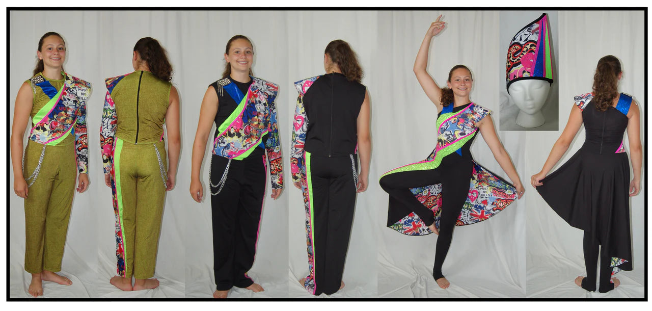 134 total green multicolor urban graffiti Algy costumes + 3 drum major costumes