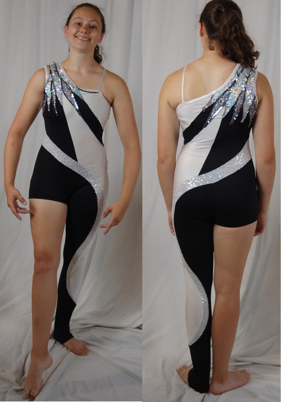 32 black white one shoulder single leg uniforms by Algy