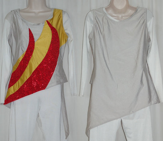 13 Gray red yellow fire Band Shoppe sleeveless Tops (white Unitard For Picture Only)