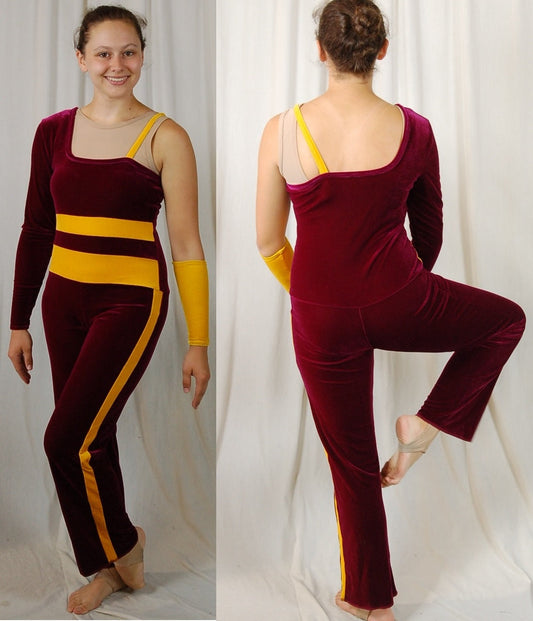 33 maroon gold one sleeve Band Hall unitards