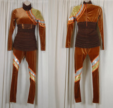 Load image into Gallery viewer, 13 Brown orange gold long sleeve unitards by Creative Costuming &amp; Designs

