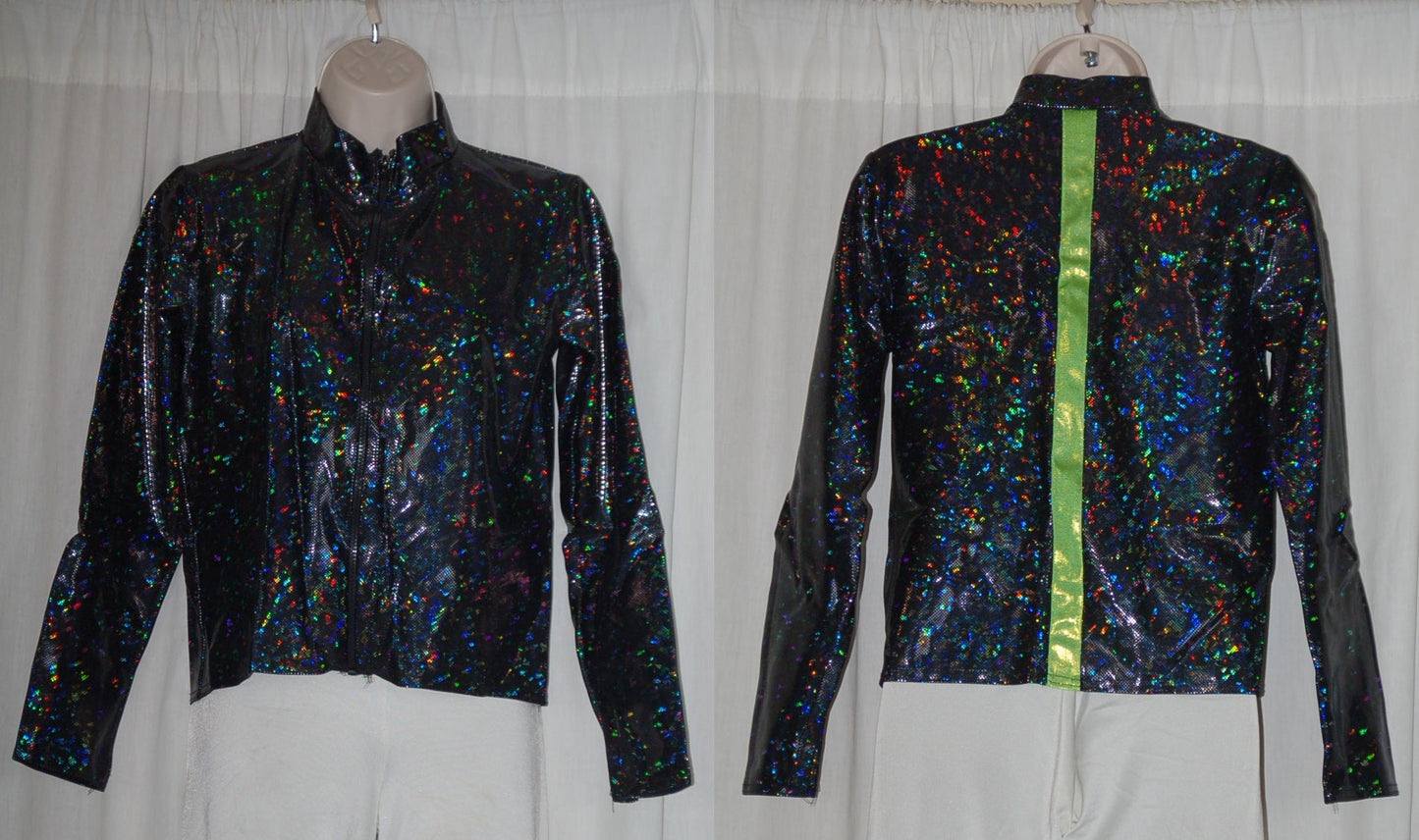25 Dark Blue Sparkle Zip Front Jackets With Green Stripe On Back by A Wish Come True