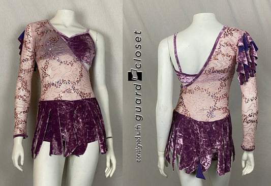 5 Mauve Bra Tops with one Shoulder Skirted Leotards (2 Pieces) by Georgie Girl