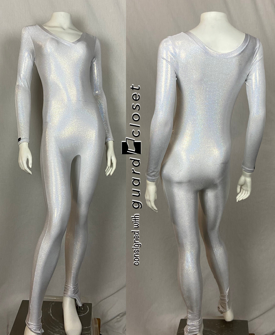 5 solid silver long sleeve unitards by Skinz