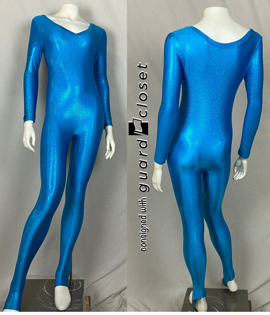 5 solid teal aqua long sleeve Unitards by Skinz