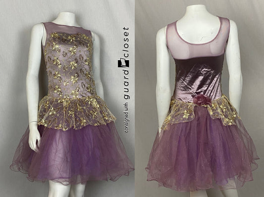 16 mauve Weissman dresses with gold embellishment