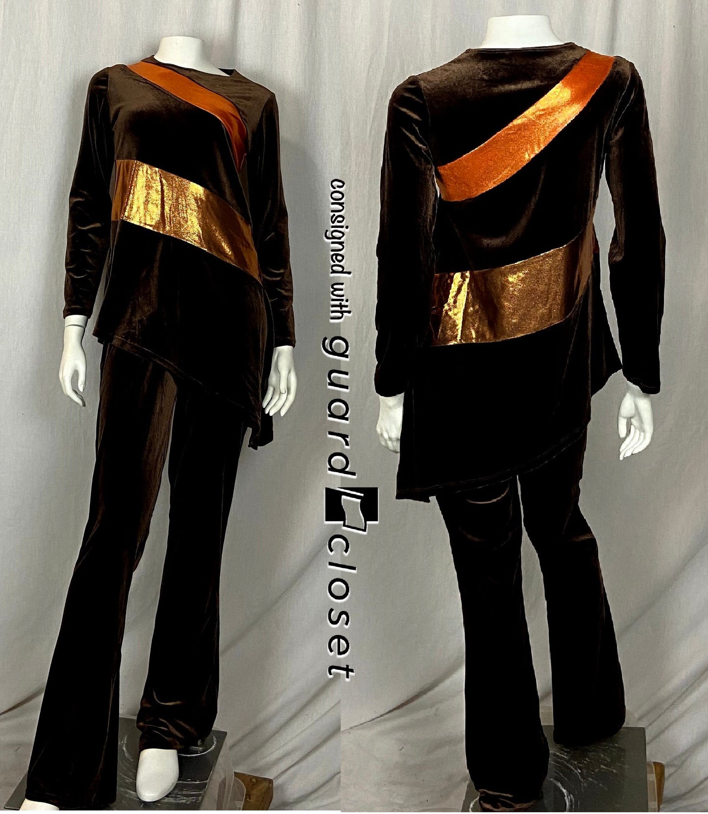 29 Long Sleeve Brown Tunics With Orange Stripes + 30 Solid Brown Pull On Pants Dance Sophisticates