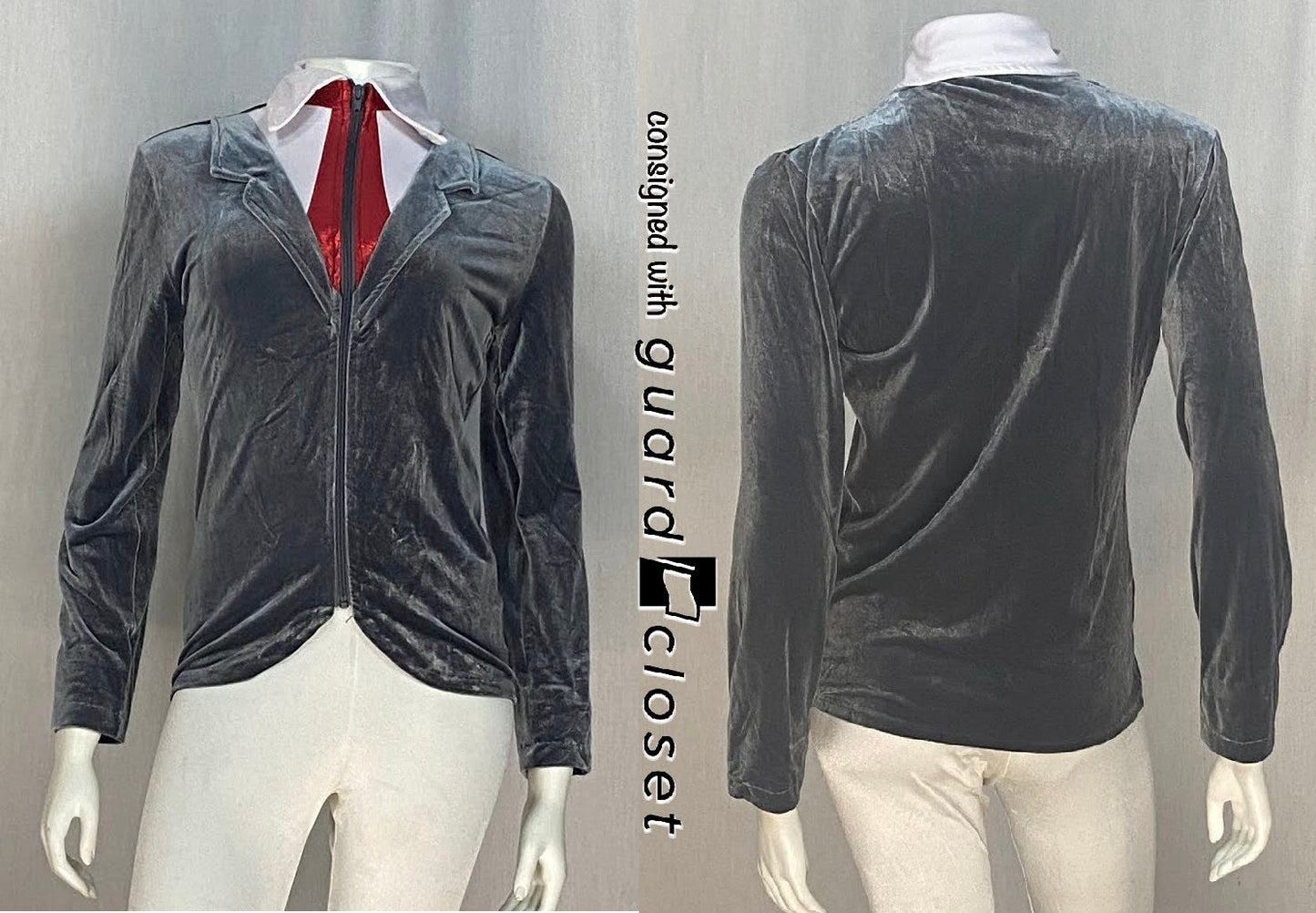 7 Gray "tuxedo" Zip Up Tops With Red "tie"