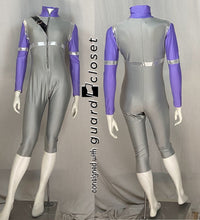 Load image into Gallery viewer, 11 Lavender/gray Capri Length Zip Up Unitards
