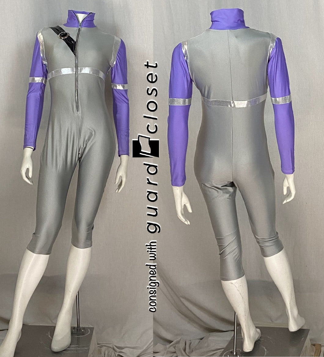 11 Lavender/gray Capri Length Zip Up Unitards