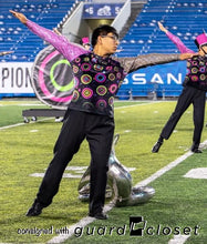 Load image into Gallery viewer, 87 Hot Pink black silver circle motif Vivace performance tops + 46 Shako Wraps
