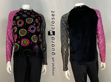 Load image into Gallery viewer, 87 Hot Pink black silver circle motif Vivace performance tops + 46 Shako Wraps
