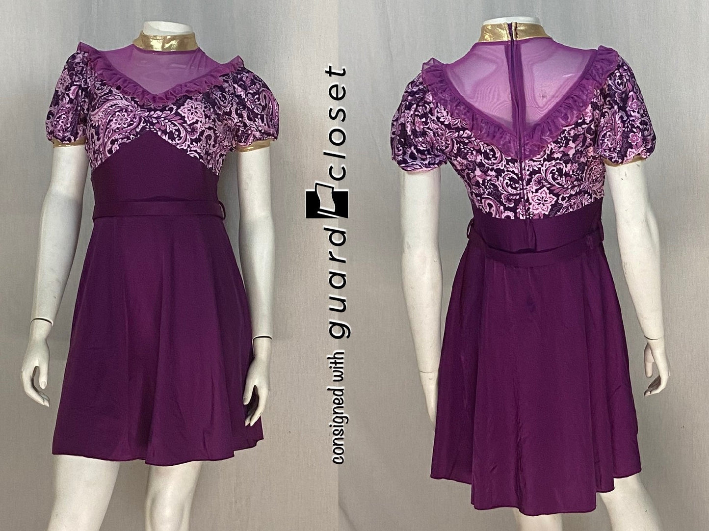 5 fuschia floral sheer bodice short sleeve dresses with built in shorts by Dance Sophisticates