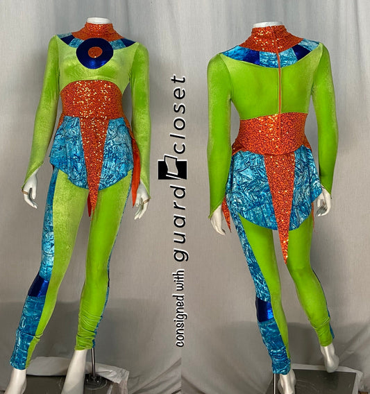 27 blue green orange circle target Dance Sophisticates unitards
