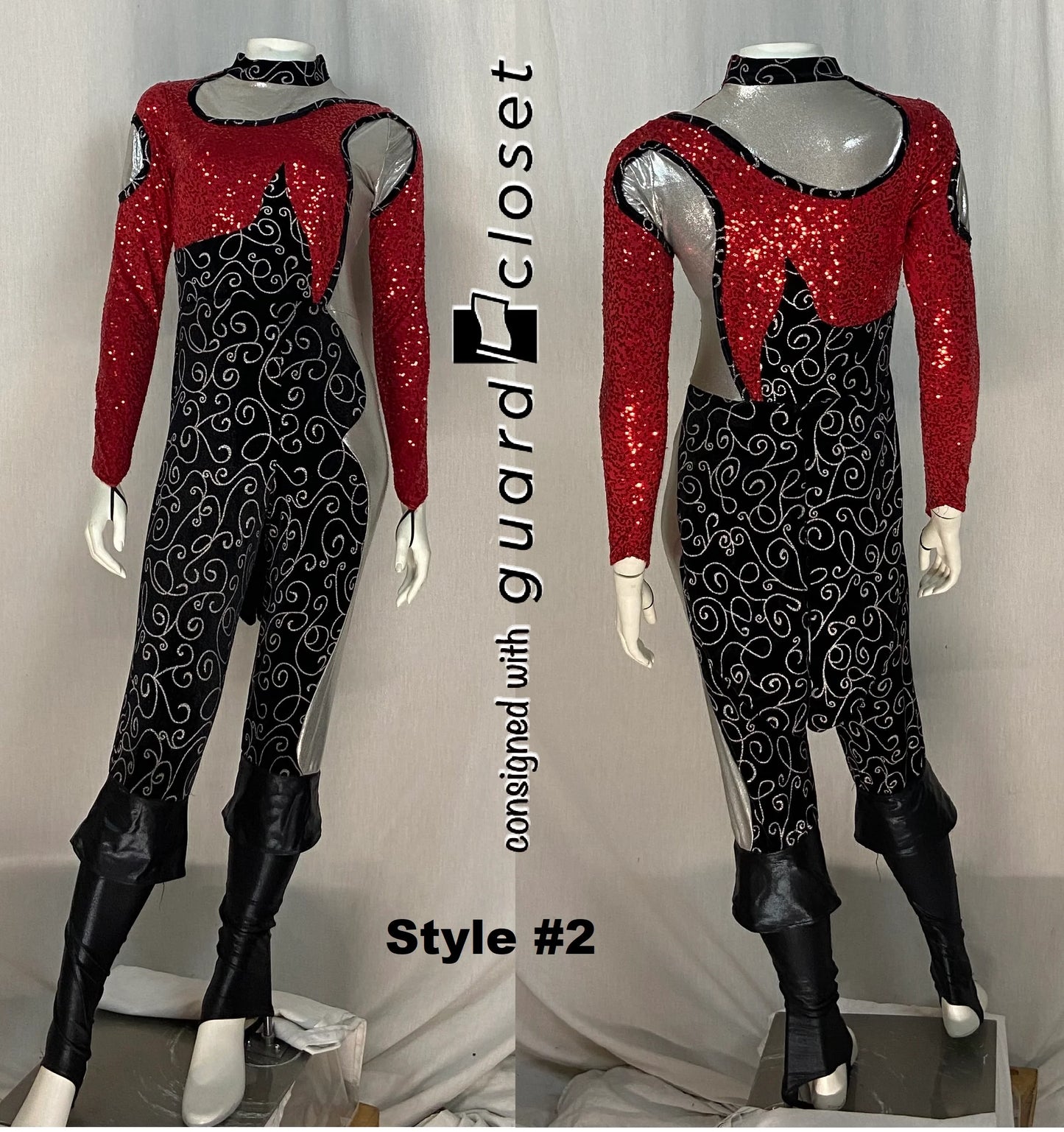 36 total red black silver tail coat unitards- 6 styles by Dance Sophisticates
