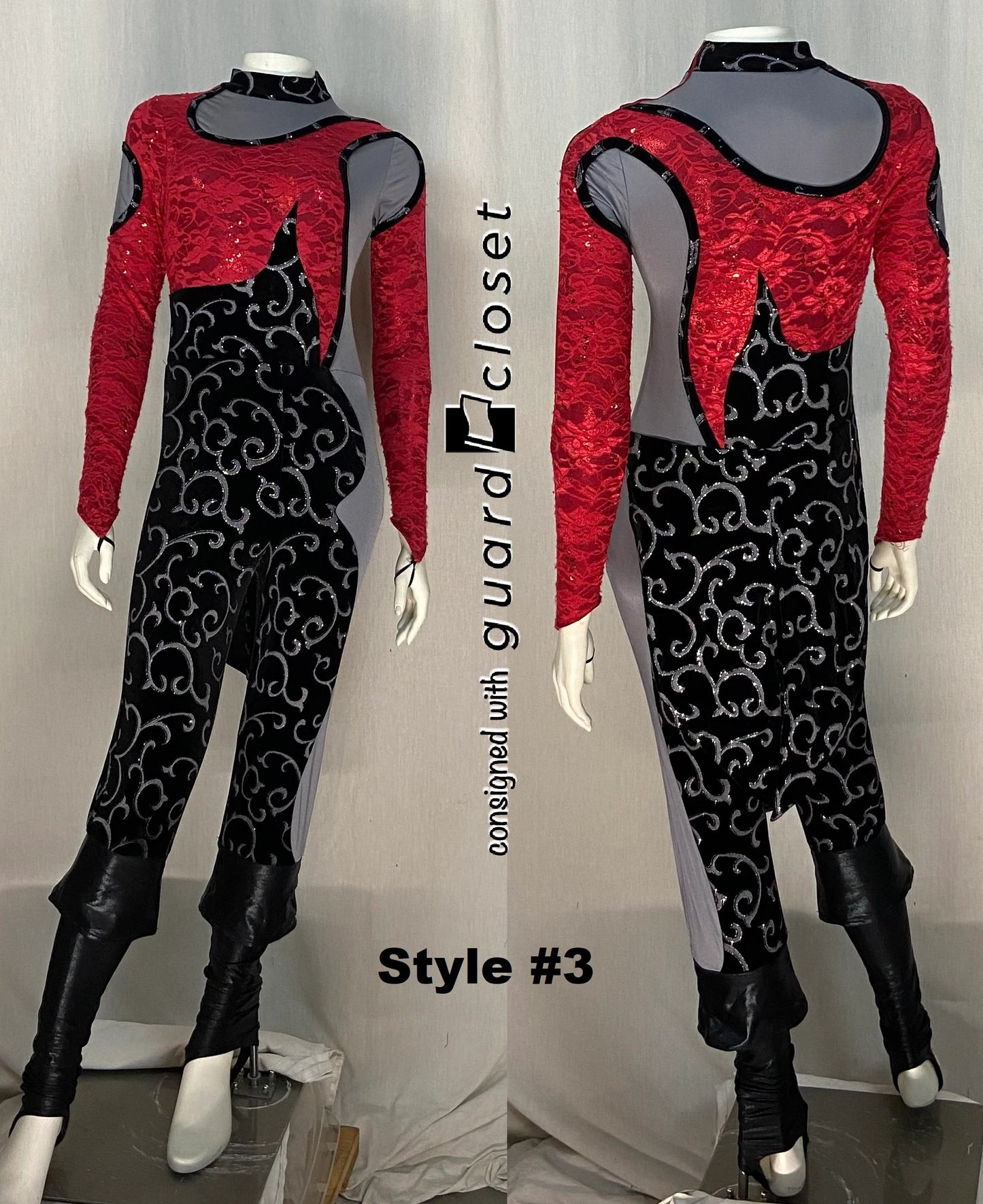 36 total red black silver tail coat unitards- 6 styles by Dance Sophisticates