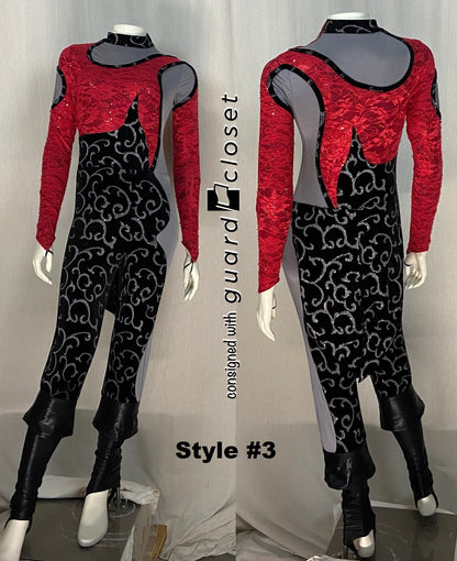 36 total red black silver tail coat unitards- 6 styles by Dance Sophisticates