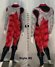 Load image into Gallery viewer, 36 total red/black/silver tail coat unitards- 6 styles
