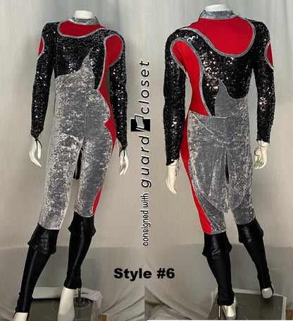 36 total red black silver tail coat unitards- 6 styles by Dance Sophisticates