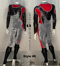 Load image into Gallery viewer, 36 total red/black/silver tail coat unitards- 6 styles
