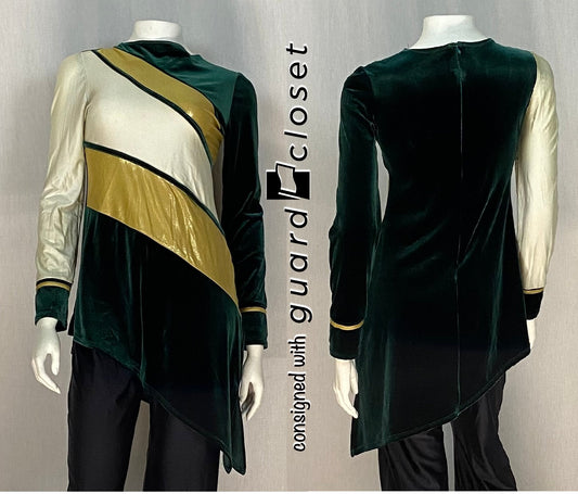 11 dark green gold beige asymmetric hem tunics by Dance Sophisticates