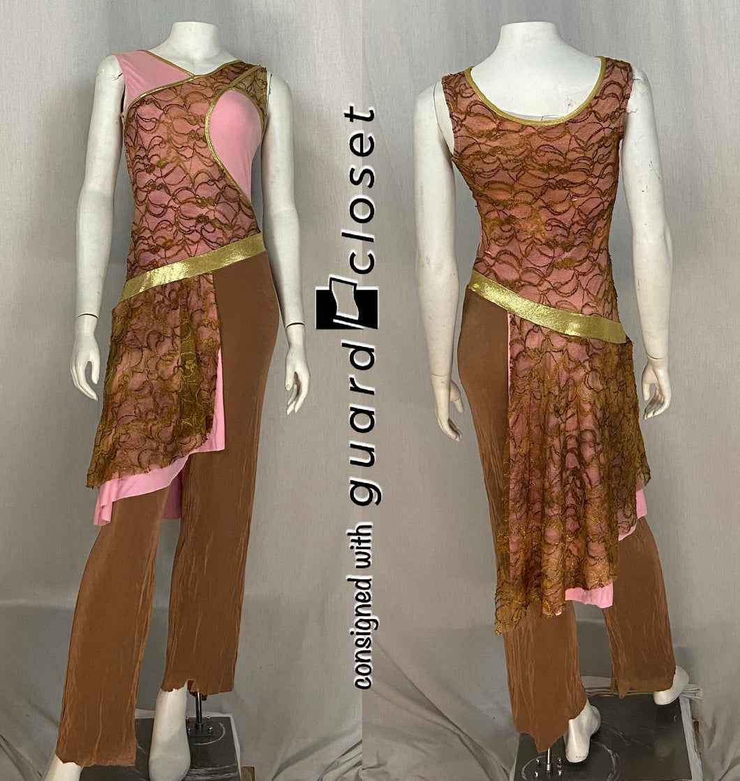 13 pink/bronze skirted unitards