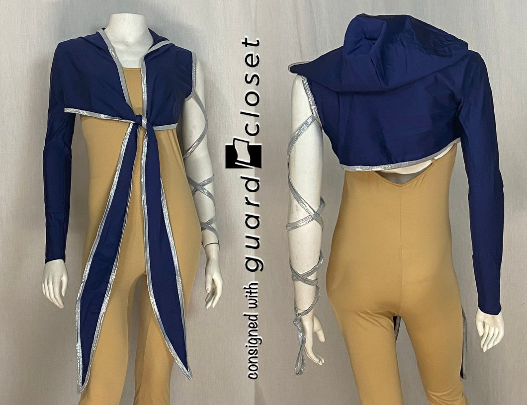 11 navy blue hooded one sleeve shrugs