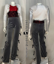 Load image into Gallery viewer, 15 red/charcoal unitards + 9 white toreador jackets
