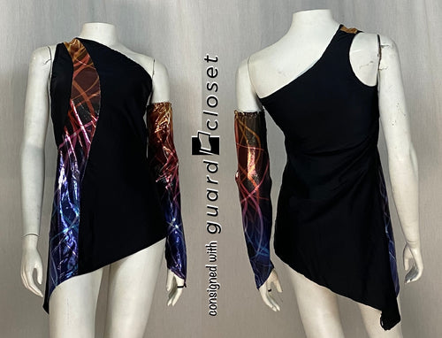 8 black/multi color one shoulder tunics + 7 sleeves Style Plus