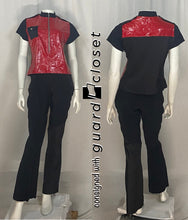 Load image into Gallery viewer, 39 red black half zip tops + 32 black pants Dance Sophisticates
