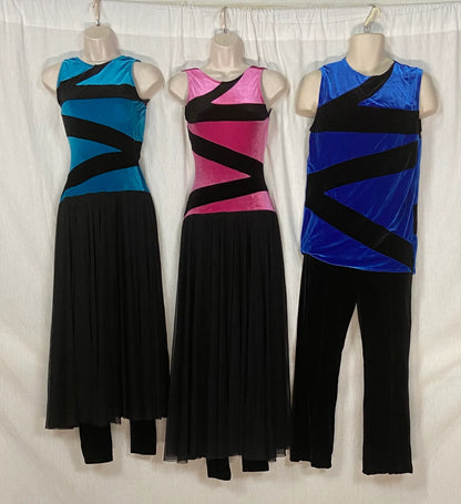 11 total black varied color sleeveless skirted Algy unitards