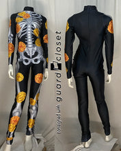Load image into Gallery viewer, 11 black Dia des los Muertos unitards + half skirts McCormick&#39;s
