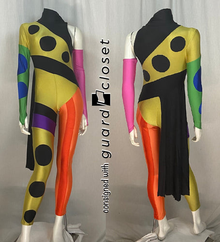 27 multi color line and dot unitards + sleeves Dance Sophisticates