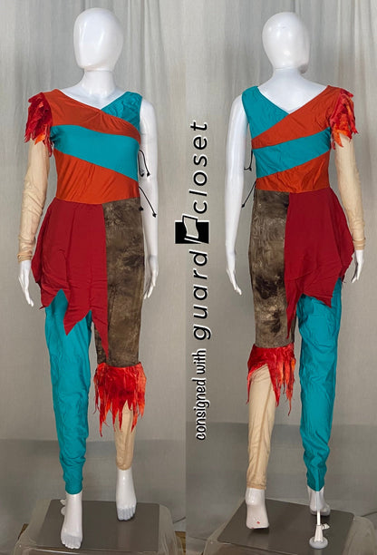 17 aqua orange beige brown one sleeve FJM unitards