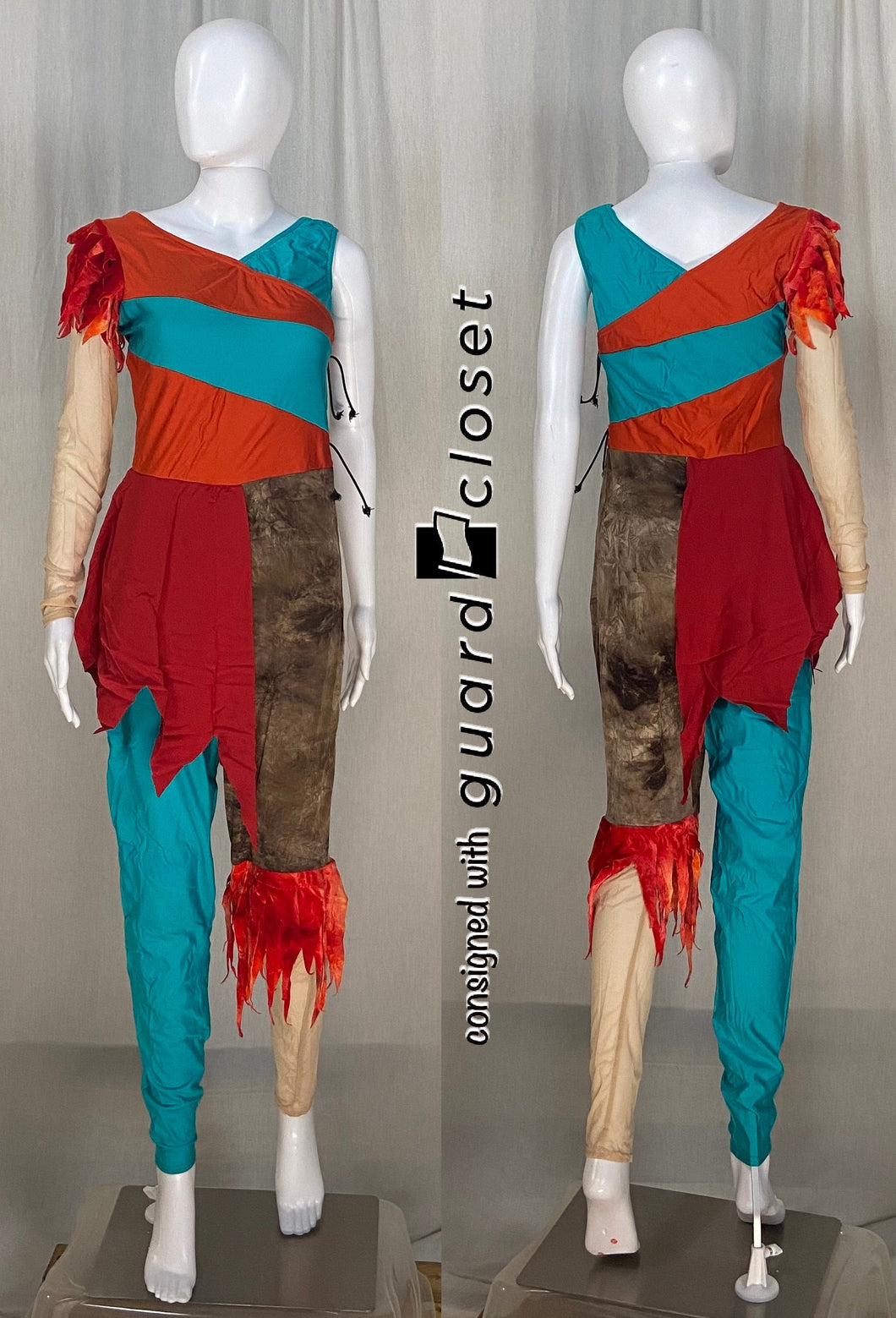 17 aqua orange beige brown one sleeve FJM unitards