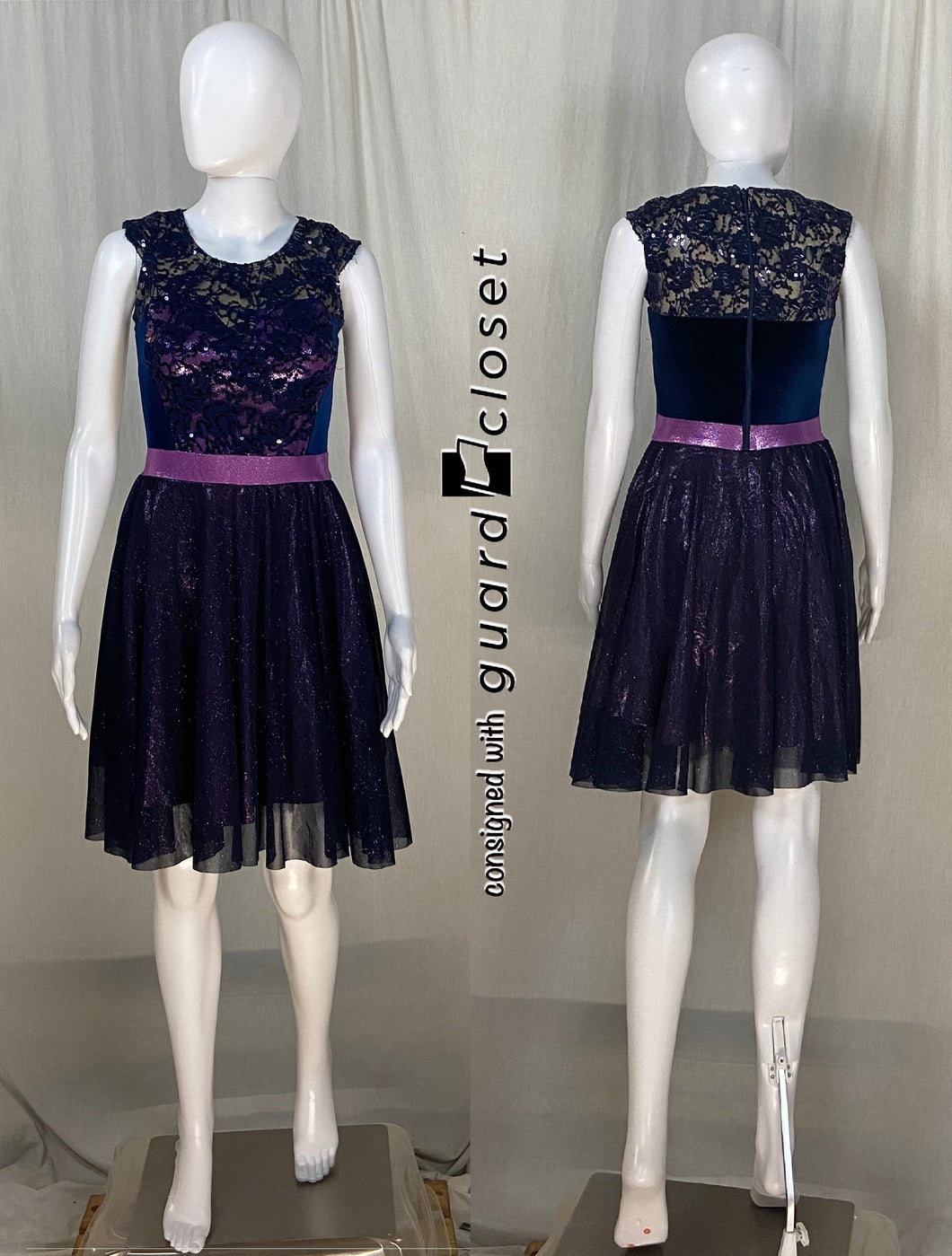 14 navy purple sleeveless knee length Creative Costuming & Designs dresses
