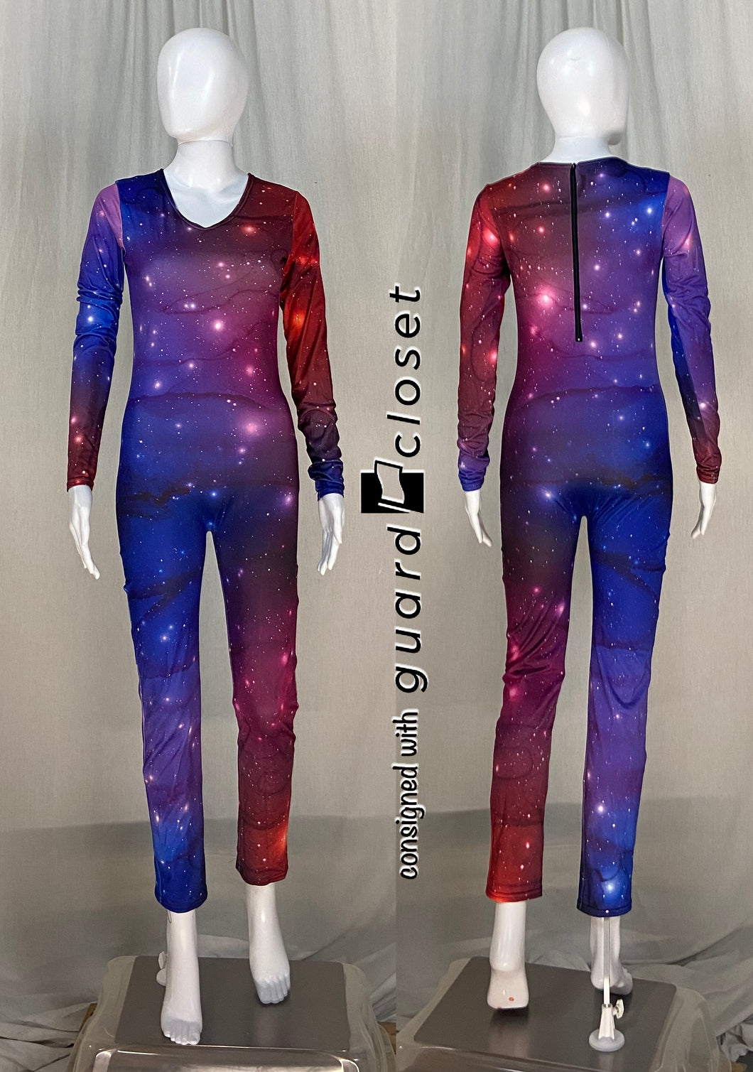 16 blue red galaxy space long sleeve unitards