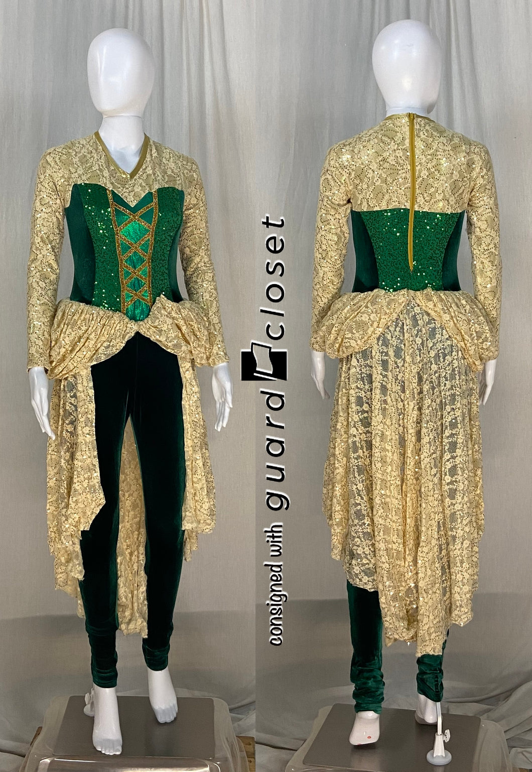 14 dark green ivory long sleeve skirted unitards Creative Costuming & Designs