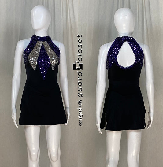 17 purple silver black skirted halter Algy leotards